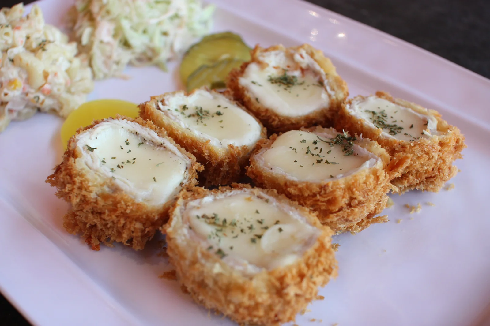 Cheese Katsu — pork cutlet pieces with molten cheese